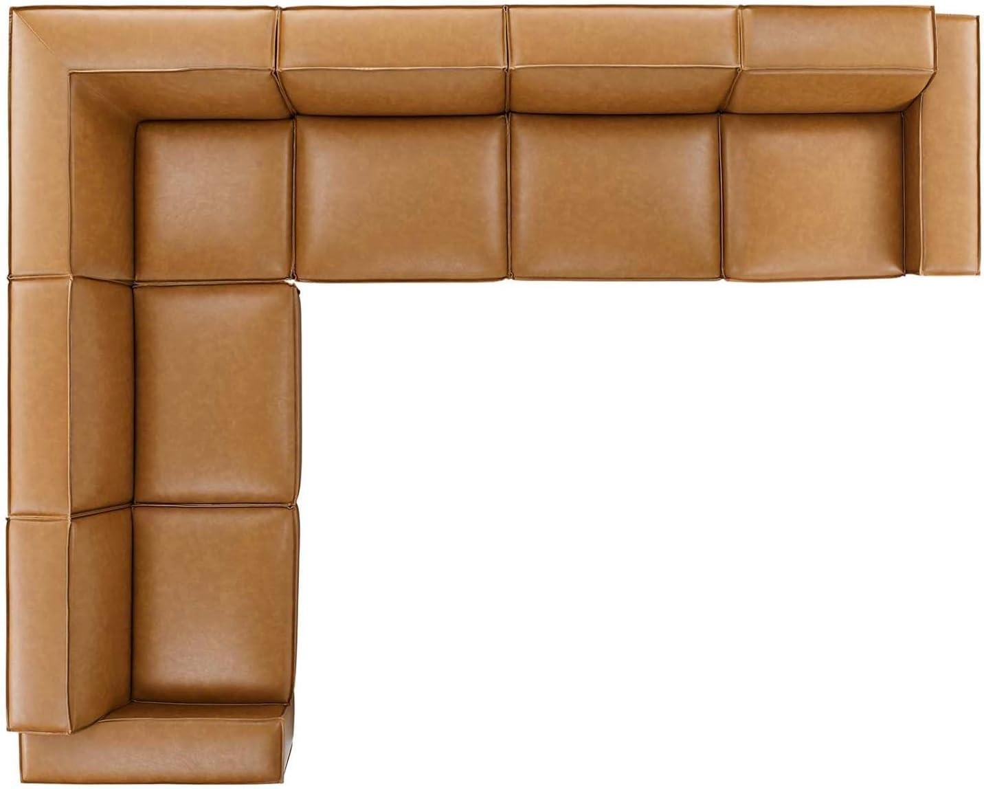 Modway Restore 6-Piece Faux Leather Upholstered Sectional Sofa in Tan Finish