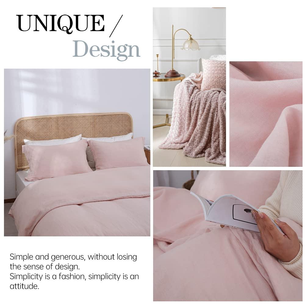 Simple&Opulence 100% Linen Duvet Cover Set with Washed-French Flax-2 Pieces Solid Color Basic Style Bedding Set-Breathable Soft Comforter Cover with 1 Pillowsham(Twin,Linen)