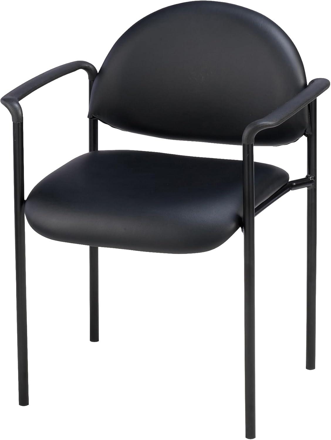 Modern Black Vinyl and Metal Stackable Reception Chair