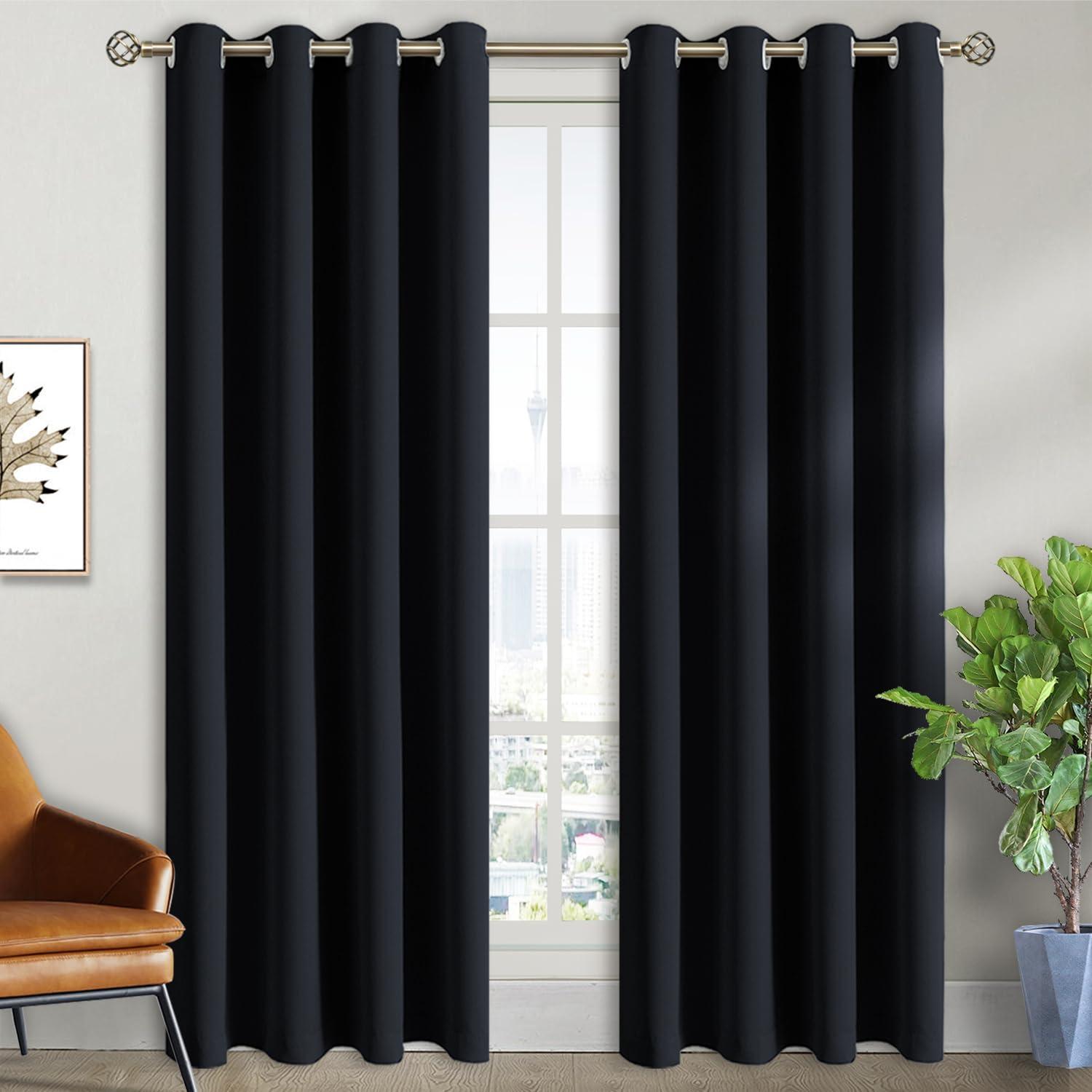 Black 84-Inch Room Darkening Grommet Top Curtains