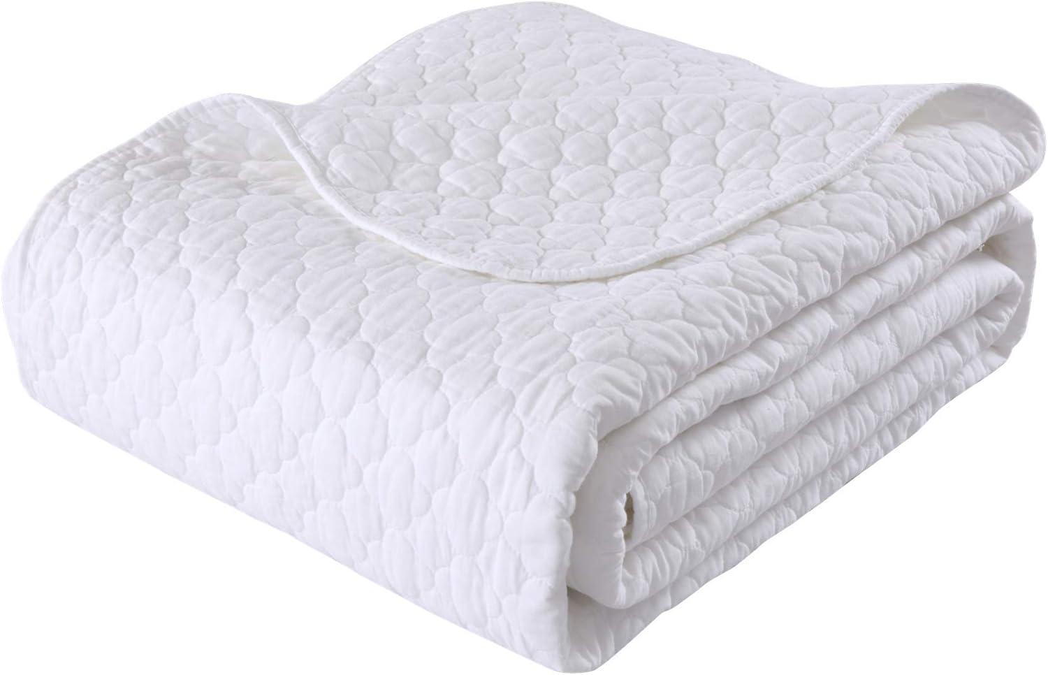 King Size White Cotton Reversible Quilt Set