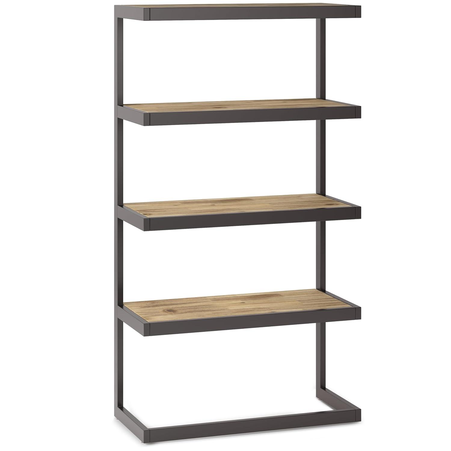 Distressed Golden Wheat Acacia Wood and Metal Bookcase