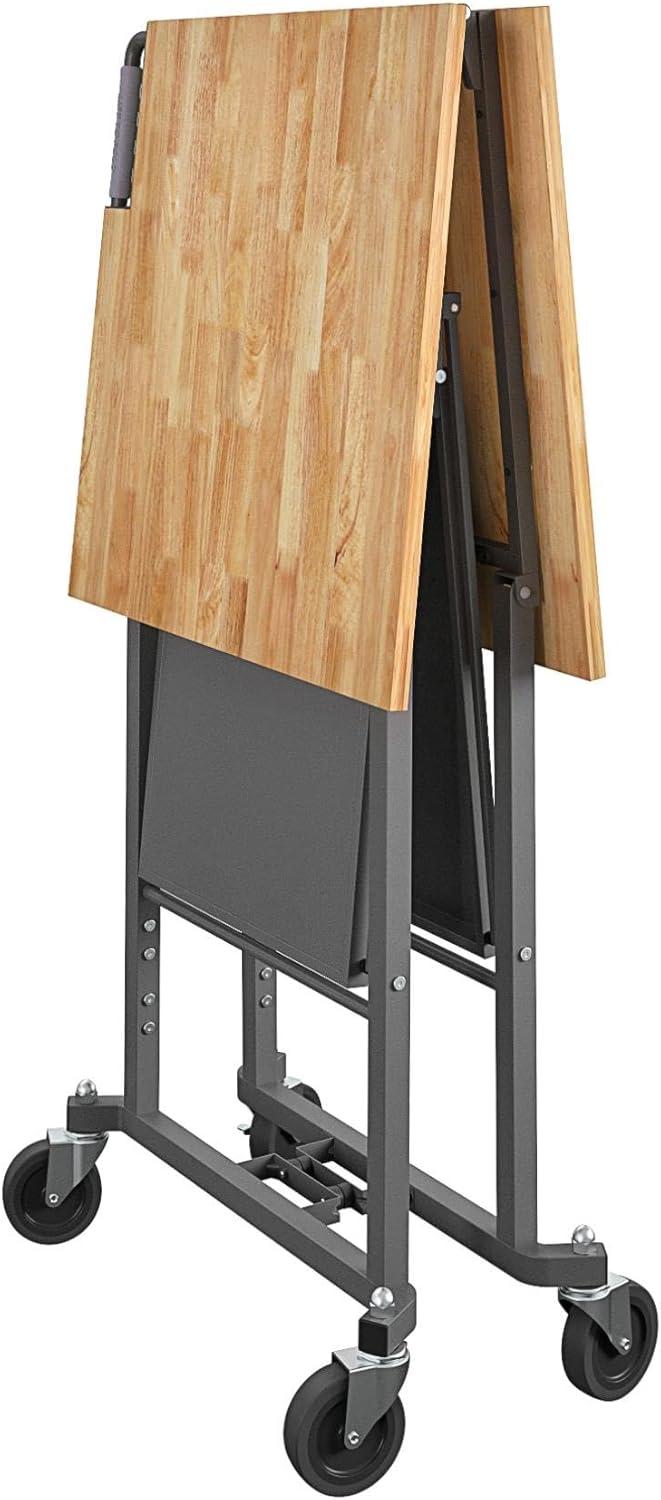 COSCO SmartFold Butcher Block Portable Workbench / Folding Utility Table (Gray Steel Frame)