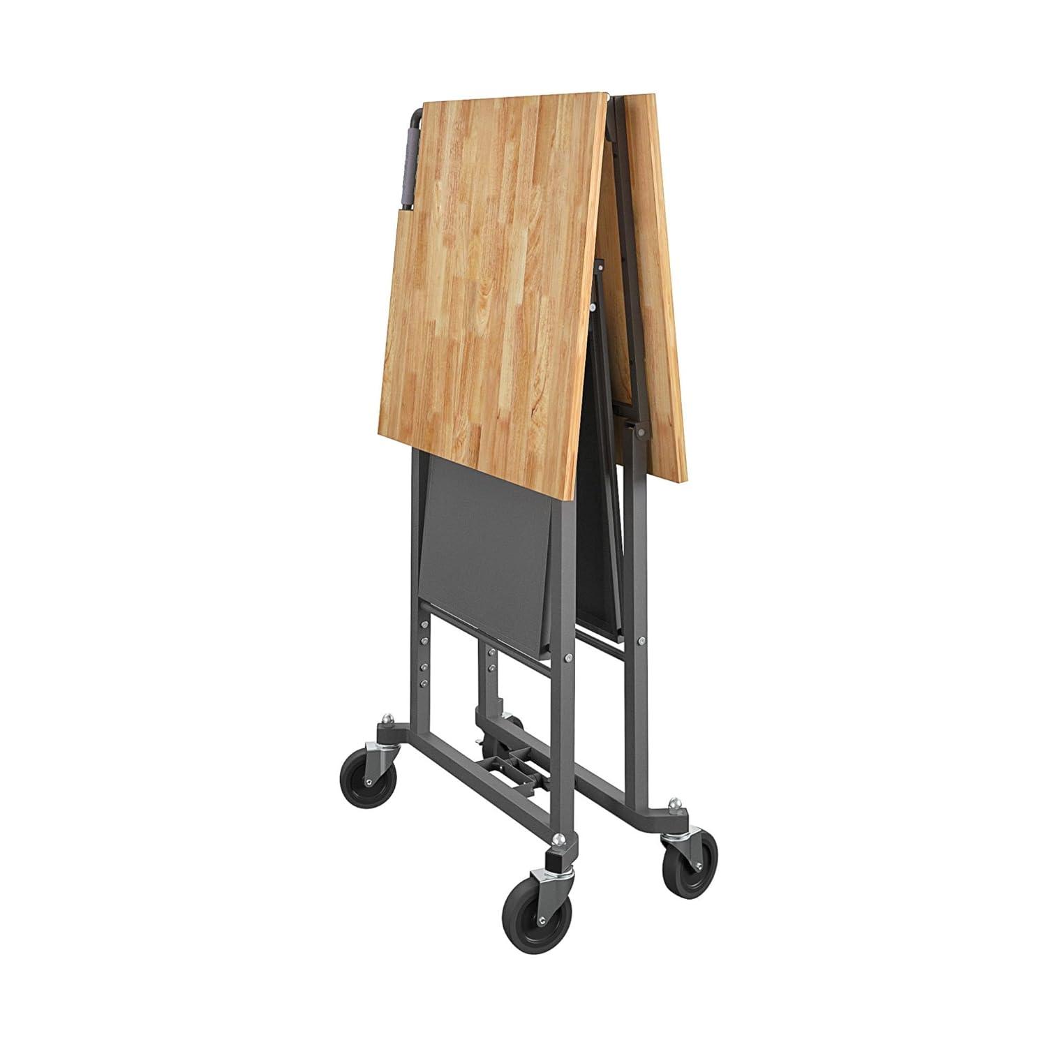 COSCO SmartFold Butcher Block Portable Workbench / Folding Utility Table (Gray Steel Frame)