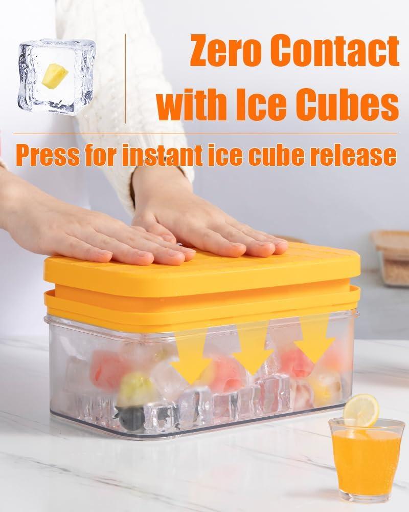 Latitude Run® Ice Cube Tray With Lid&Bin, Ice Cube Mold With 56 Cubes, Stackable Ice Trays For Freezer With Easy-Release Silicone Bottom, For Drinks, Wine, Coffee