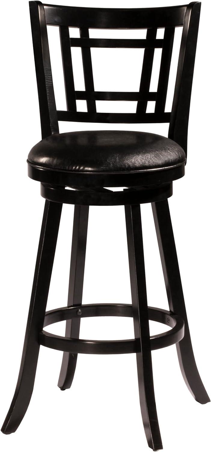 Transitional Black Faux Leather and Wood Swivel Bar Stool