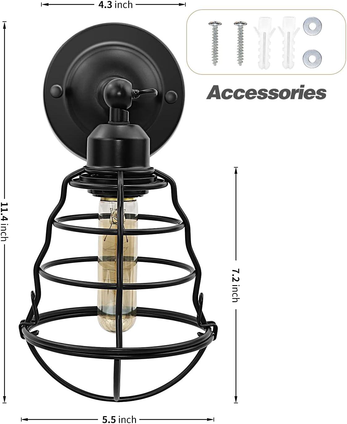 Black Industrial Wire Cage Plug-In Wall Sconces Set