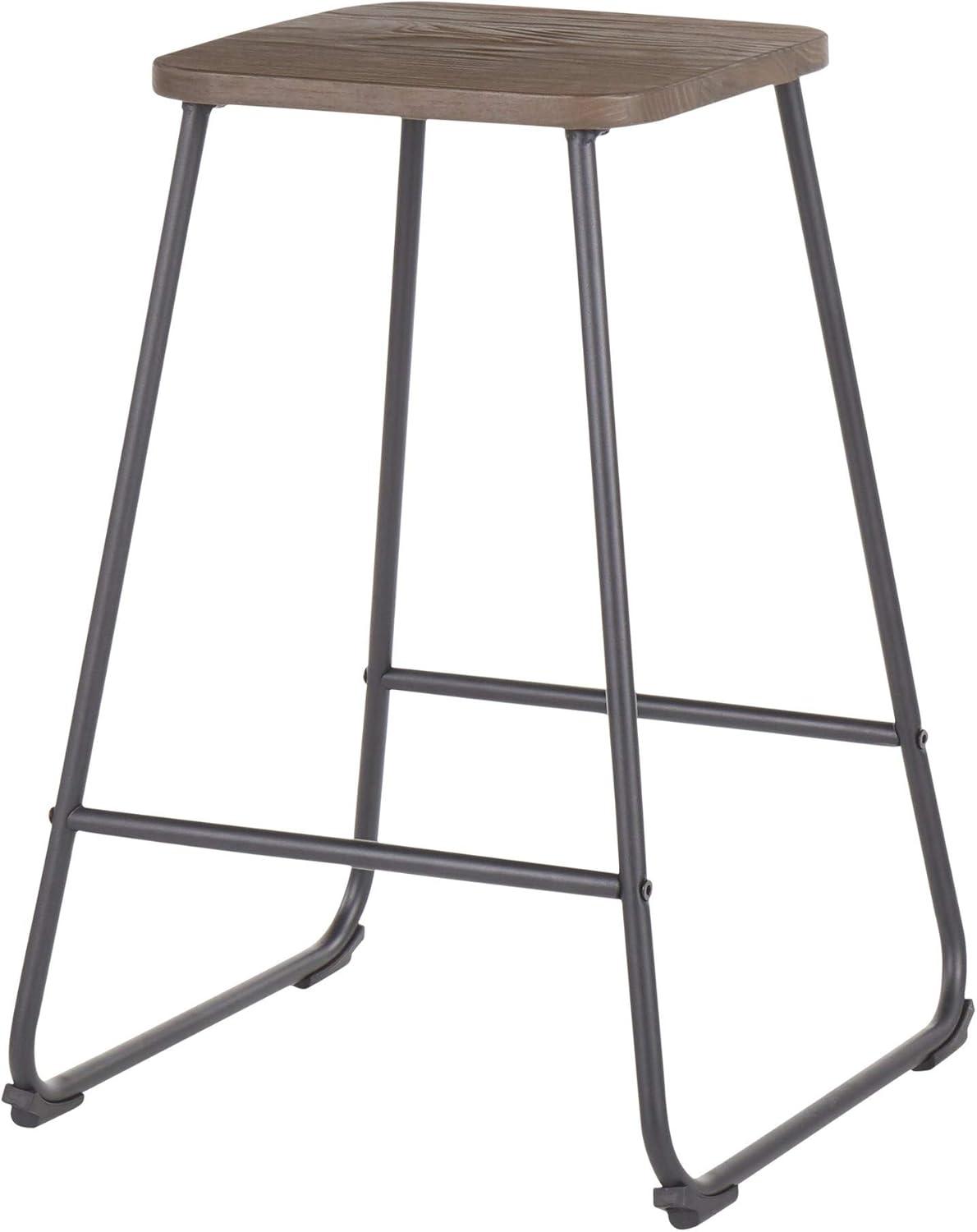 LumiSource Set of 2 Zac Industrial Counter Height Barstools Espresso: Metal Frame, Square Seat, Fixed 24" Height