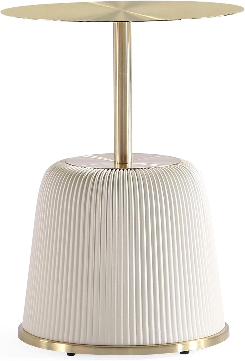 Manhattan Comfort 2pc Anderson Leatherette Upholstered Coffee Table and End Table with Metal Top Set Cream: Gold Finish, No Assembly Required