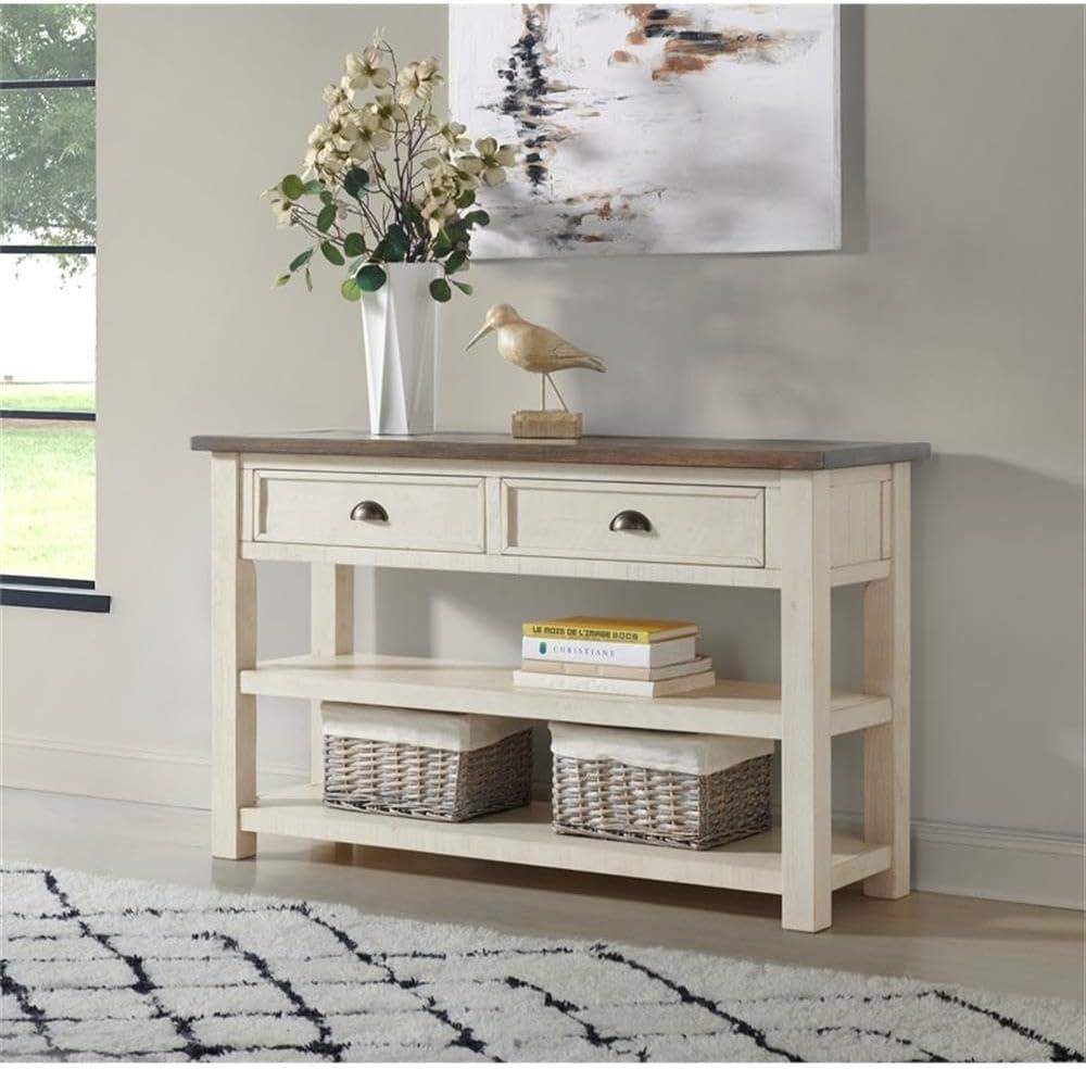 Martin Svensson Home Monterey 50" Sofa Console Table, Cream White and Brown