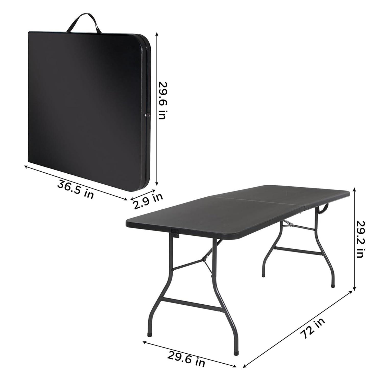 COSCO 6' Fold-in-Half Banquet Table with Handle and Locking Latch, Black