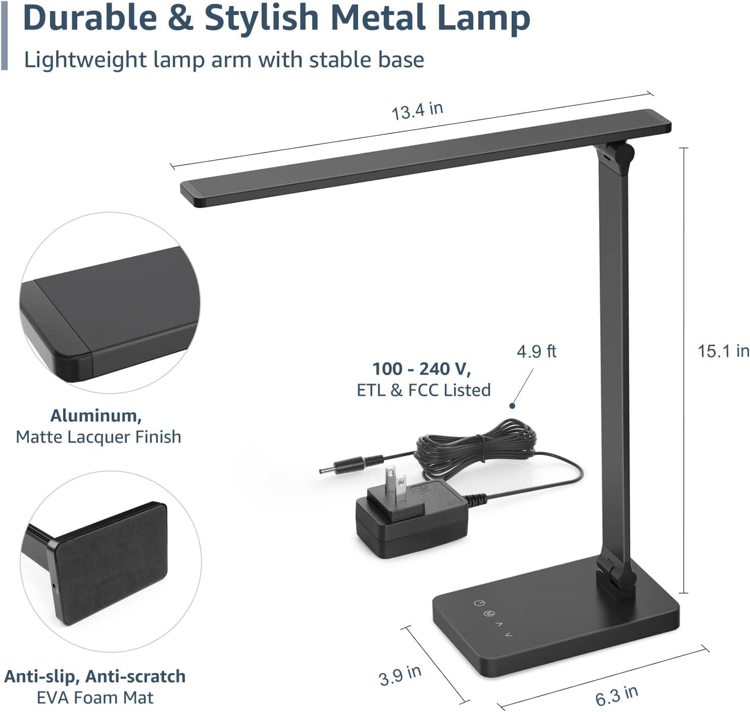 Black Matte Adjustable LED Desk Lamp with Touch Control