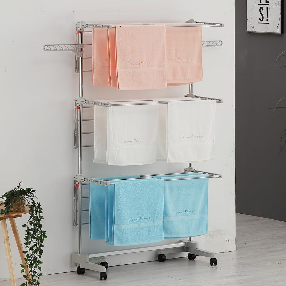 Drying Rack with Wheels - 48 Drying Rods, Heavy Duty, Movable, Perfect for Clothes, Duvet, Socks, Bed Linen, Sheets, 6 Wings