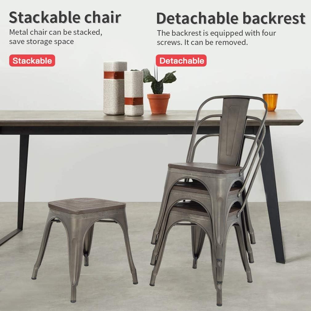 CL.HPAHKL Dining Chairs Set of 4 Indoor Outdoor Chairs Patio Chairs Metal Chairs Restaurant Chair 18 Inch Wooden Seat Height Tolix Side Bar Chairs Metal Kitchen Stackable Chair,Bronze