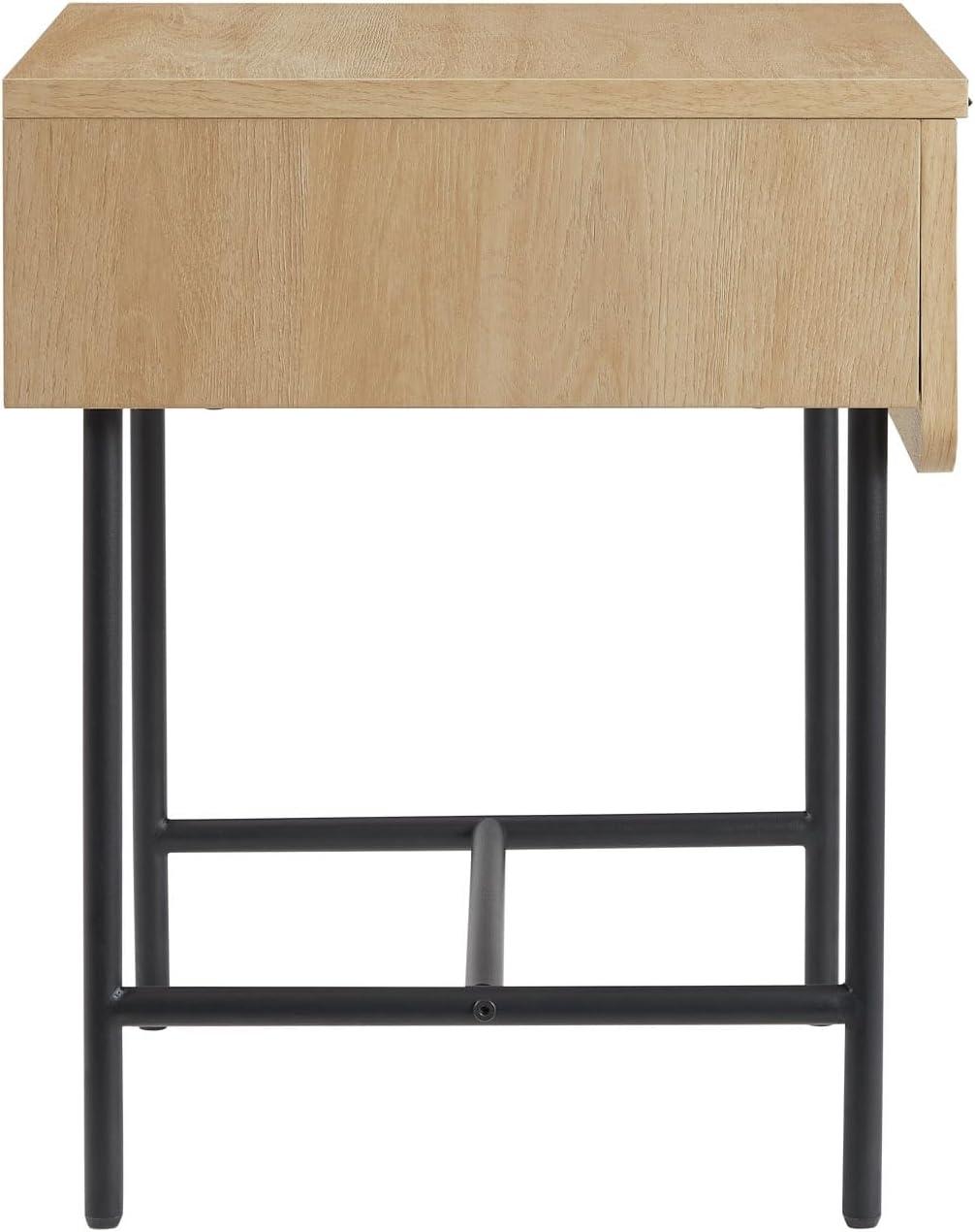 Saracina Home Modern Fluted 1 Drawer Side Table Coastal Oak/Black