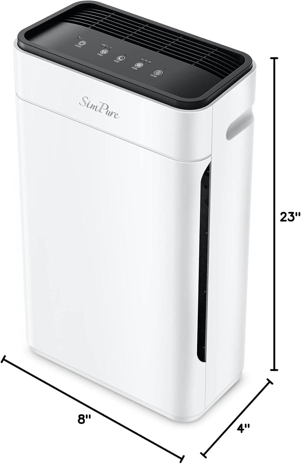 SimPure HP8 Air Purifier for Home Large Room & Bedroom & Office, Quiet True HEPA Filter Air Cleaner for Allergies, Pets, Smokers, Eliminates Allergens, Smoke, Odors, Dust, Pets Hair Dander, Mold