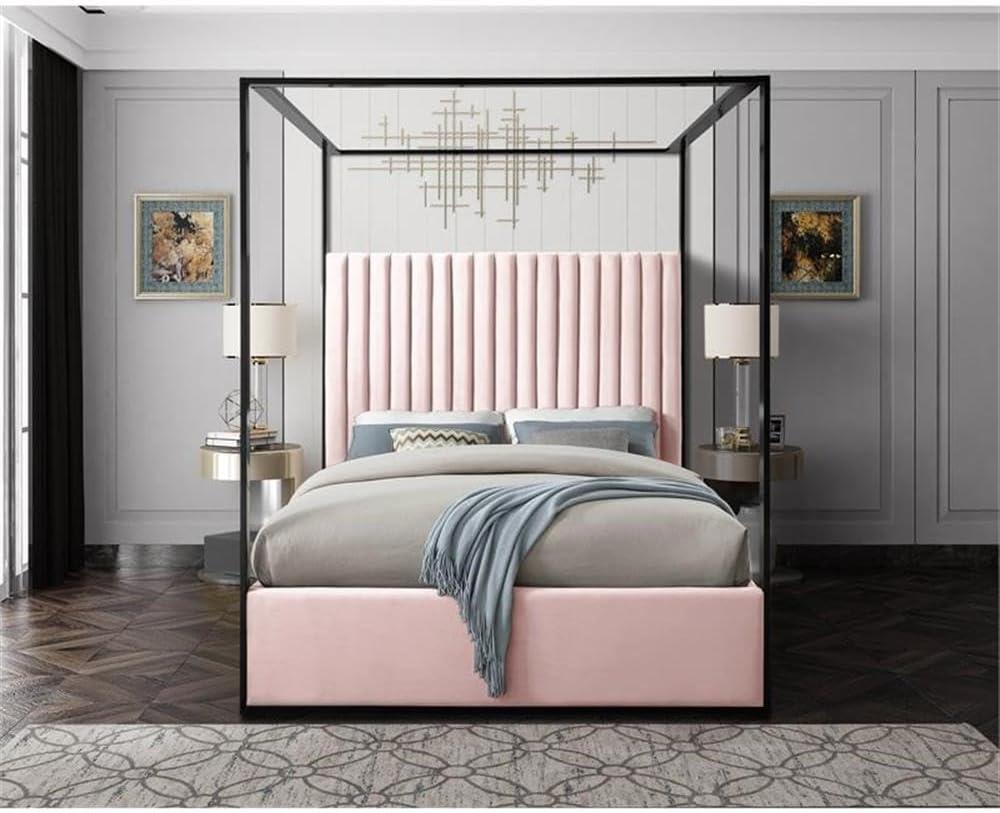 Meridian Furniture Jax Solid Wood and Velvet King Bed in Pink