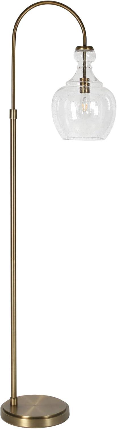 Verona Arc Bronze Floor Lamp with Seeded Glass Shade