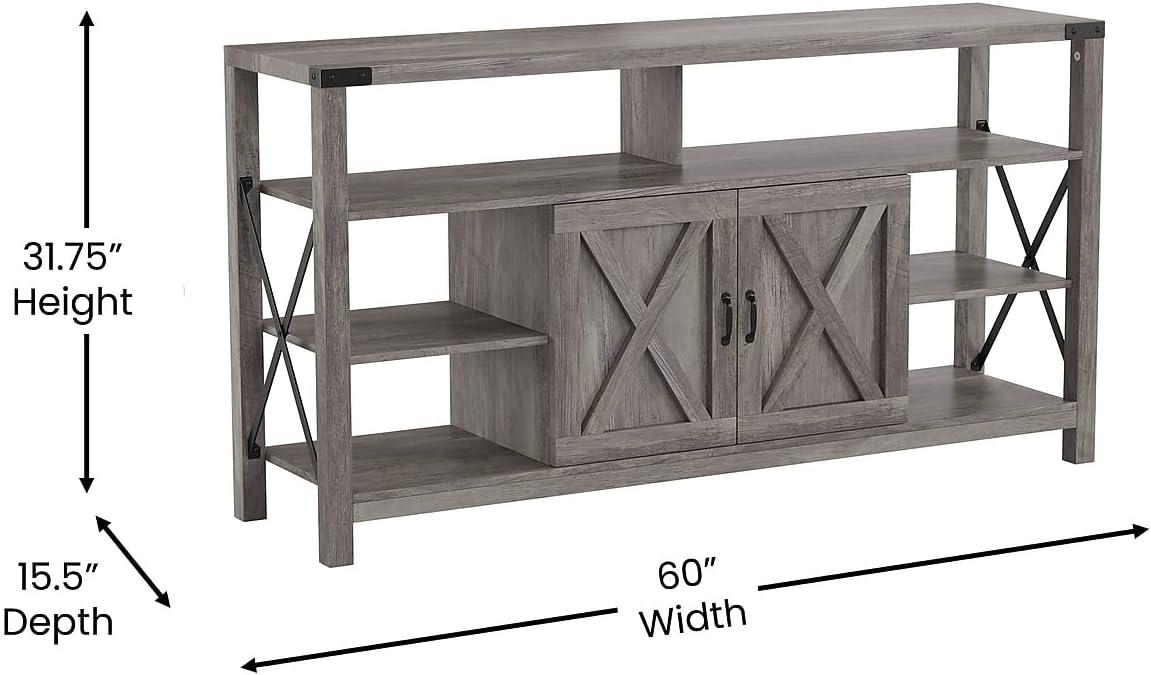 Flash Furniture Wyatt 60" Modern Farmhouse Tall TV Console Cabinet with Storage Cabinets and Shelves for TV's up to 60", Gray Wash