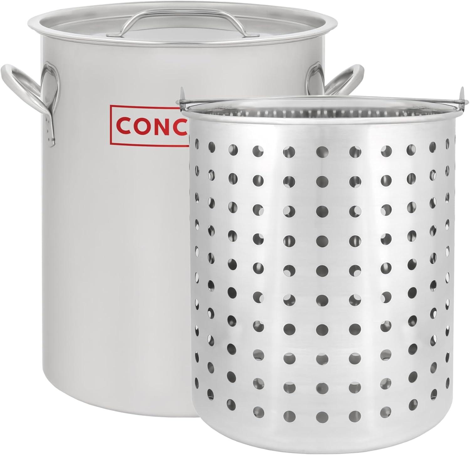 Concord 42 Quart Polished Stainless Steel Stock Pot with Basket