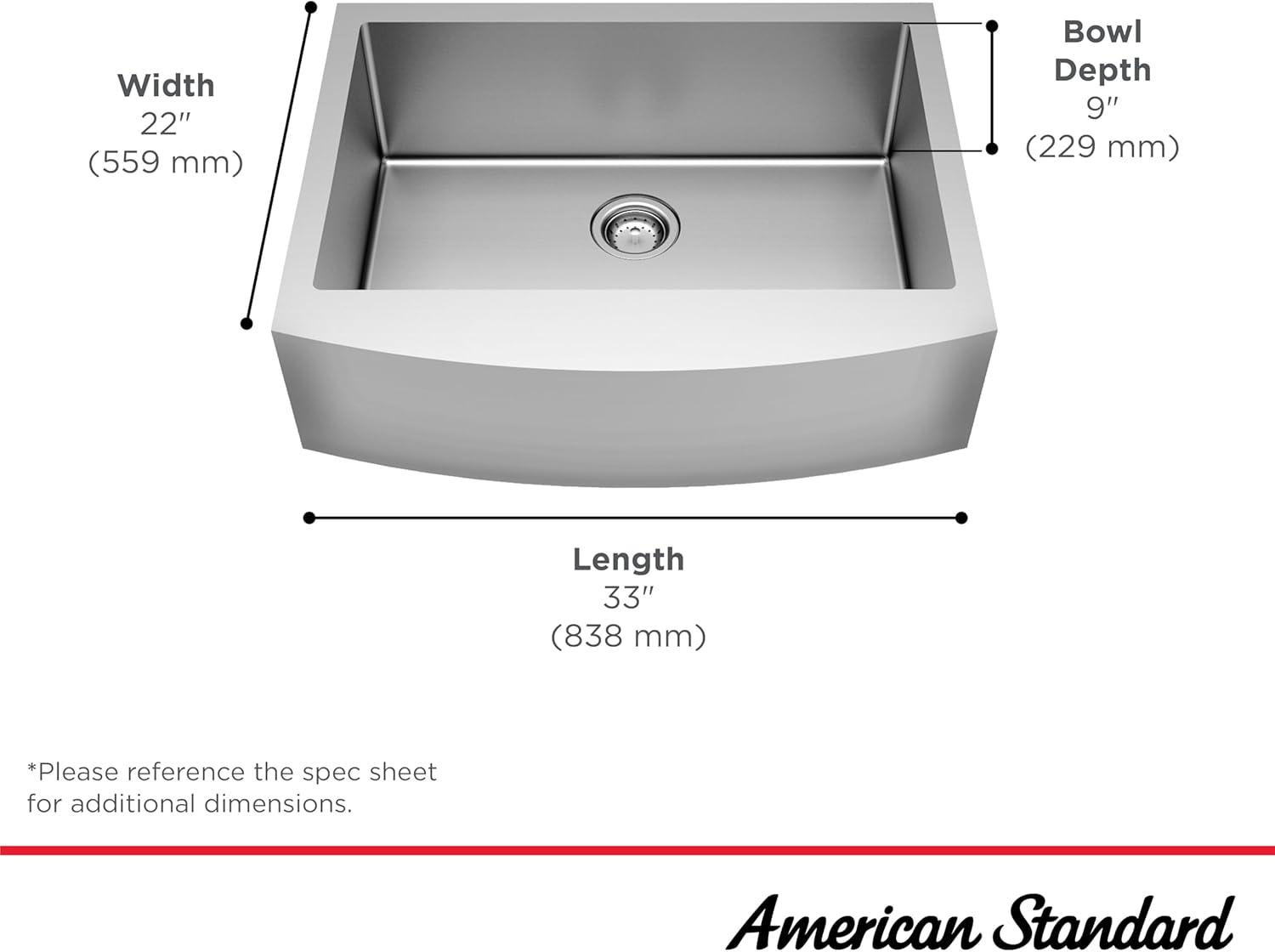 Suffolk 33-Inch Stainless Steel Farmhouse Sink with Drainboard