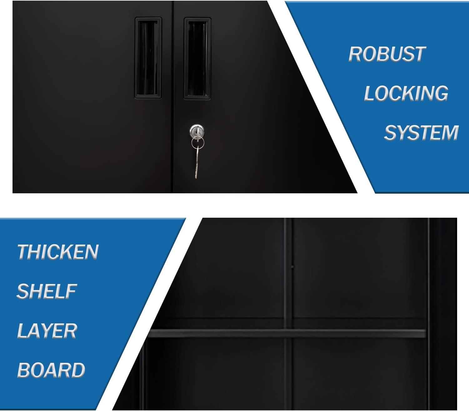 Metal Storage Cabinet, Locking Cabinet with 5 Adjustable Shelves for Garage, Office, Home, Classroom- Black