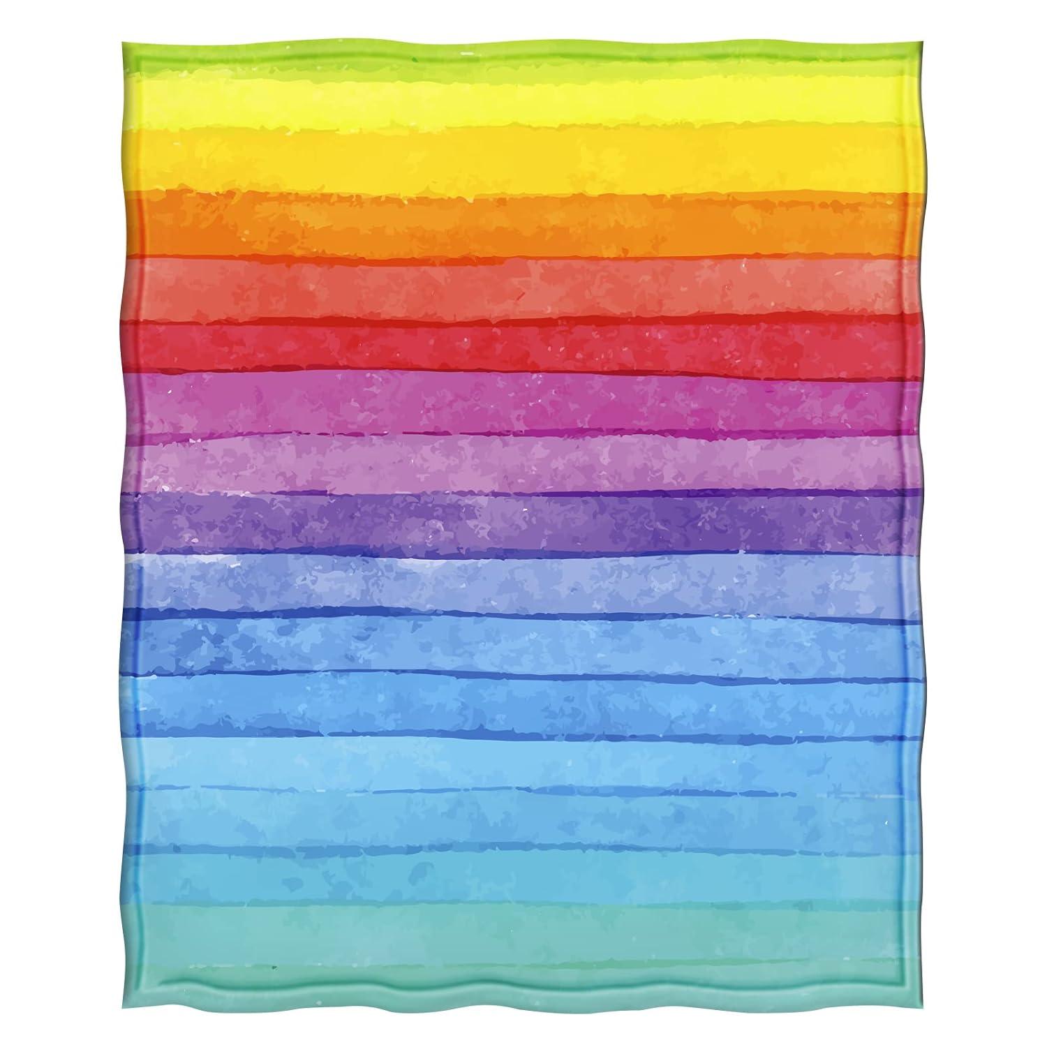 Jekeno Rainbow Sherpa Blanket Colors Smooth Soft Blanket for Sofa Chair Bed Office Travelling Camping for Kids Adults 50"x60"