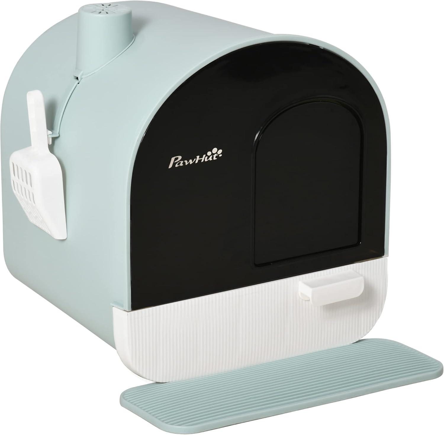 Green Enclosed Cat Litter Box with Scoop and Filter