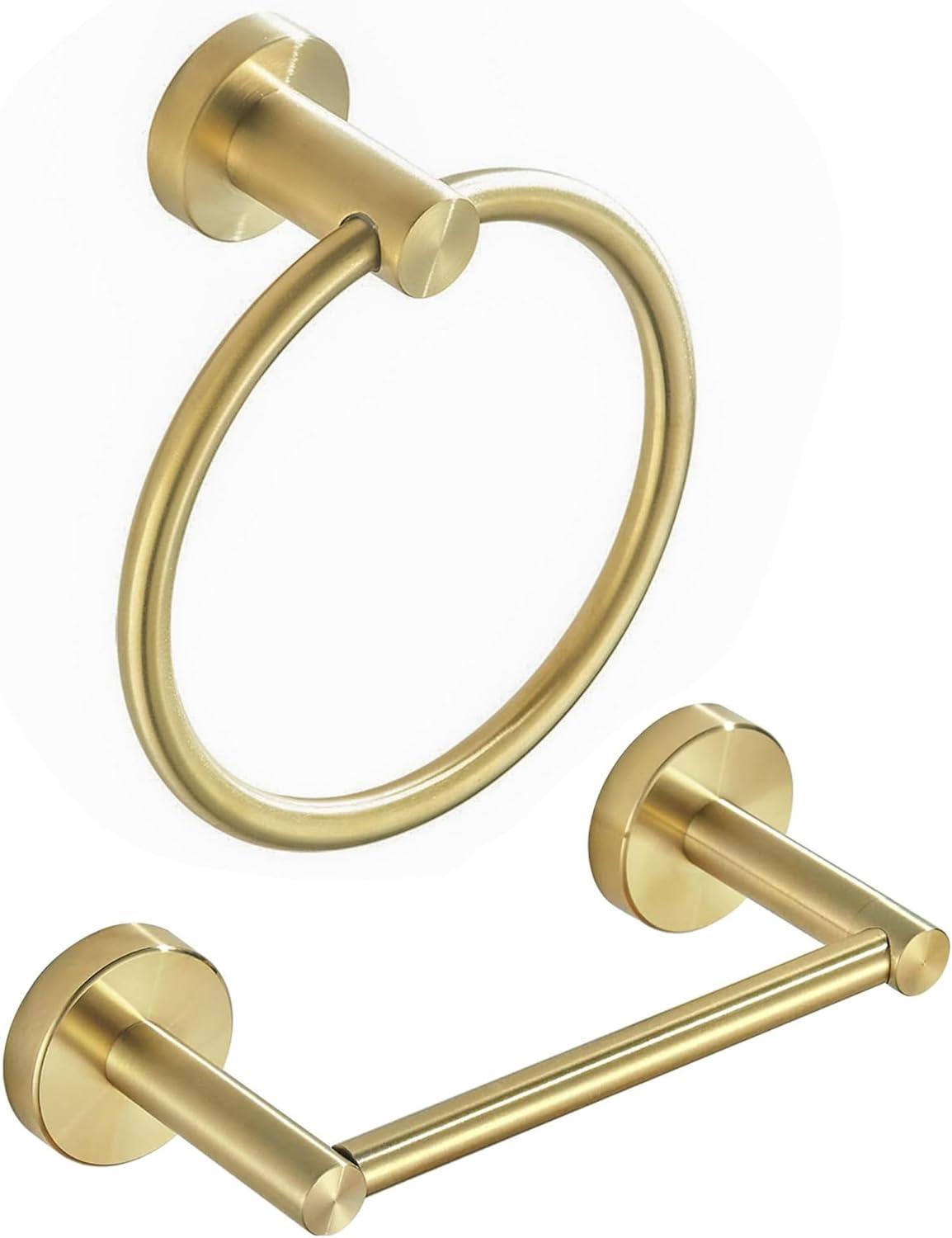 Chihod Toilet Paper Holder & Towel Ring Brushed Gold Hand Towel Holder 2-Pieces Bathroom Accessories Towel Rack Wall Mounted Bathroom Hardware Set Stainless Steel C38