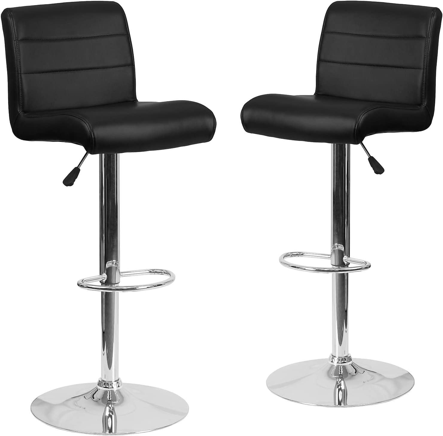 Adjustable Black Vinyl and Chrome Swivel Barstool