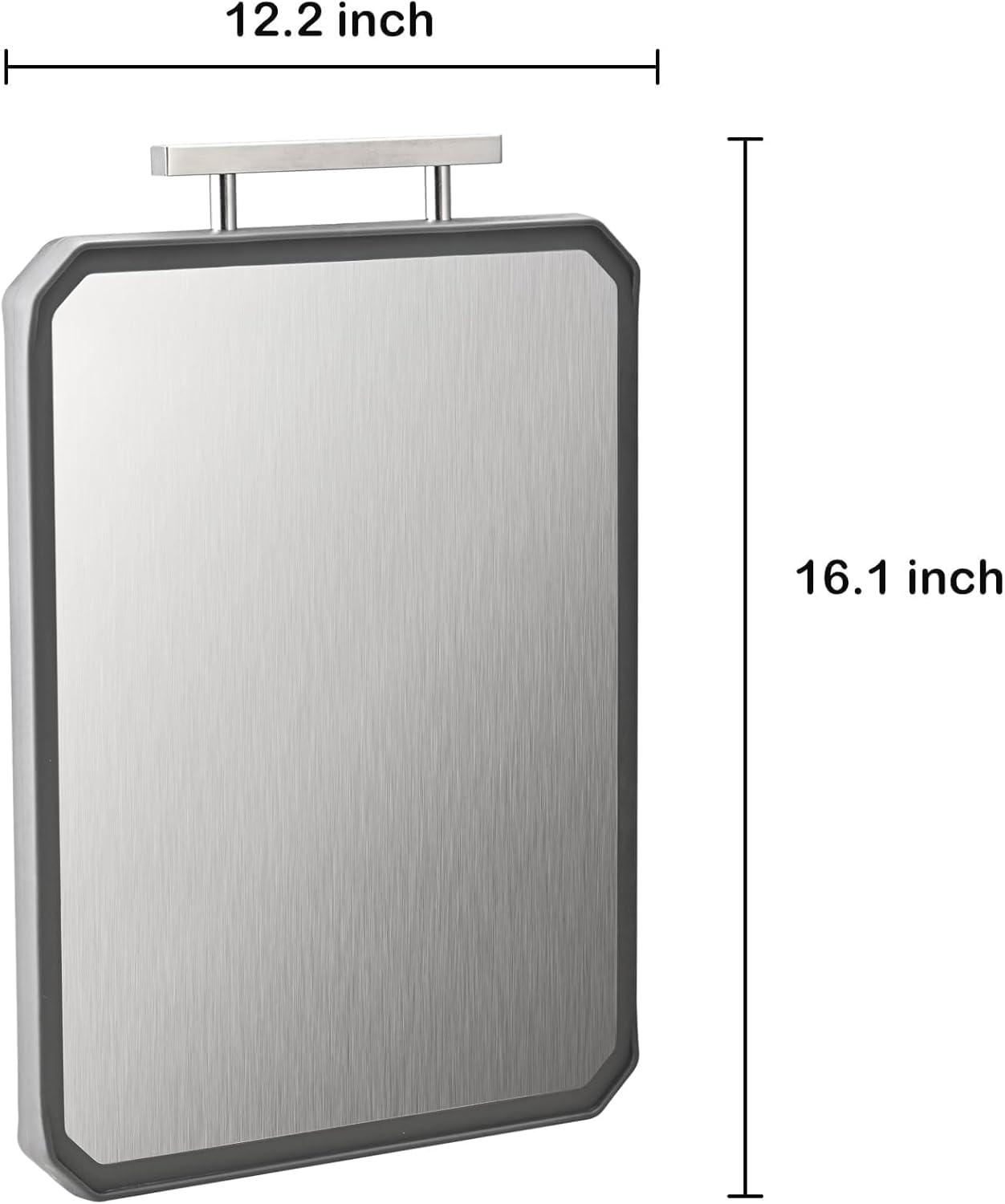 Stainless Steel Cutting Board,Double-Sided Meat Cutting Board for kitchen,Stainless Steel/Wheat straw pp Large Cutting Board for meat,Dishwasher Safe,non toxic Chopping Board,16 * 12Inch
