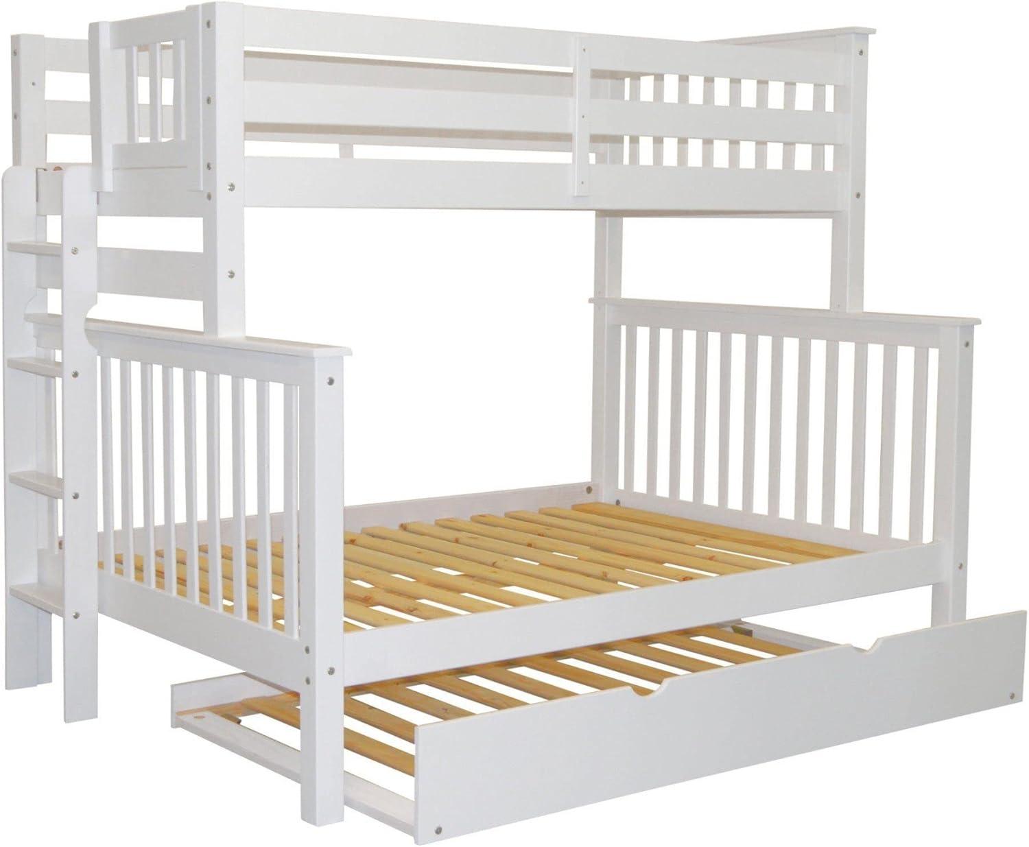Bedz King Bunk Beds Twin over Full Mission Style with End Ladder and a Twin Trundle, White