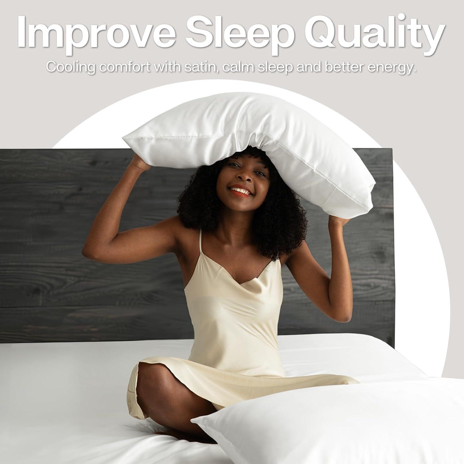 ANMINY Satin Pillowcase Set of 2 Standard Silk Bedding Pillowcases 26" x 20" Pillow Cover, White
