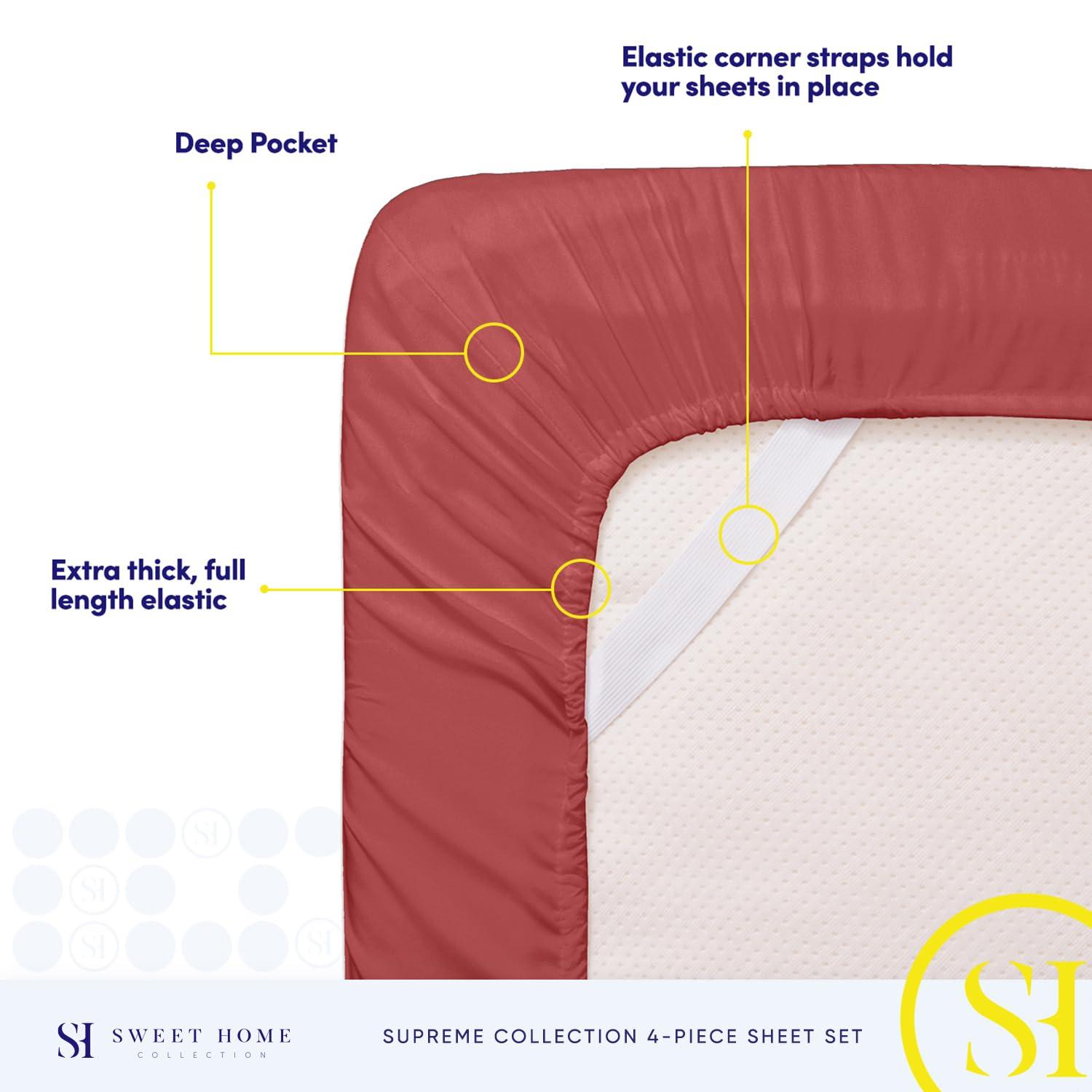 Sweet Home Collection 1800 Series Bed Sheets - Extra Soft Microfiber Deep Pocket Sheet Set - Burgundy, Twin