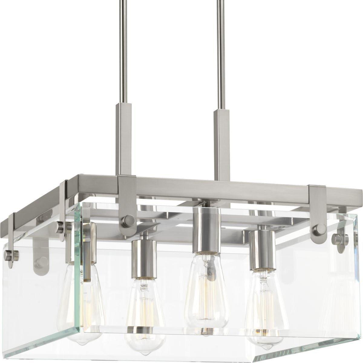 Progress Lighting Glayse 4-Light Semi-Flush Convertible Fixture, Brushed Nickel, Beveled Glass Shade