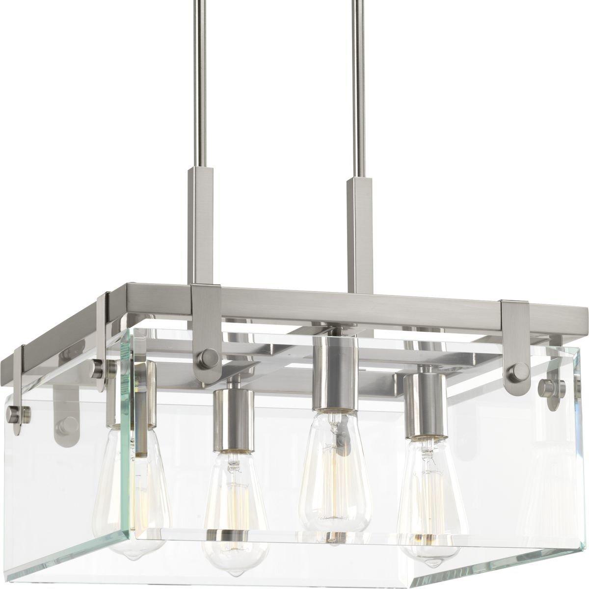Progress Lighting Glayse 4-Light Semi-Flush Convertible Fixture, Brushed Nickel, Beveled Glass Shade