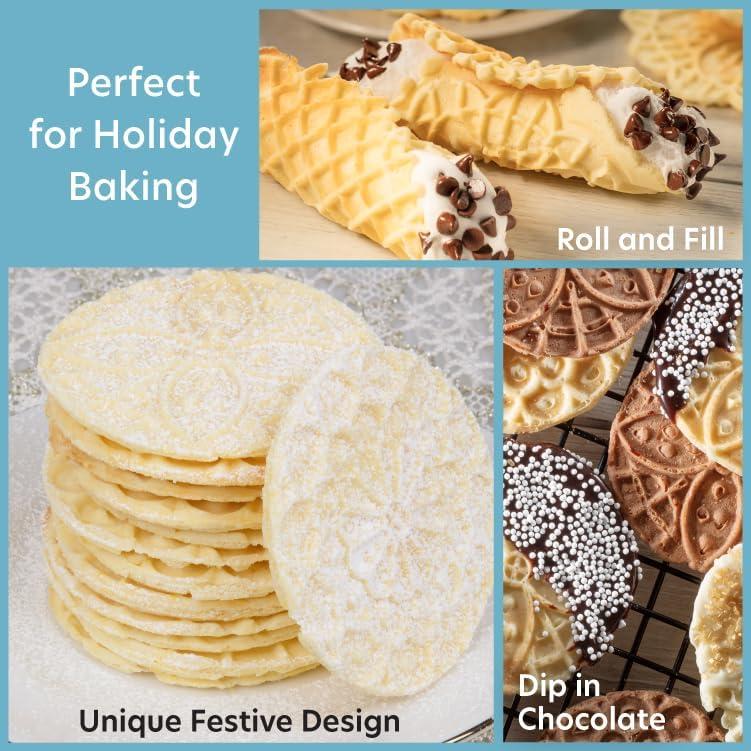 CucinaPro Piccolo Pizzelle Baker- Nonstick Electric Press Makes 4 Mini Cookies at Once w Recipe Guide - Fun Baking Supplies for Parties & Desserts