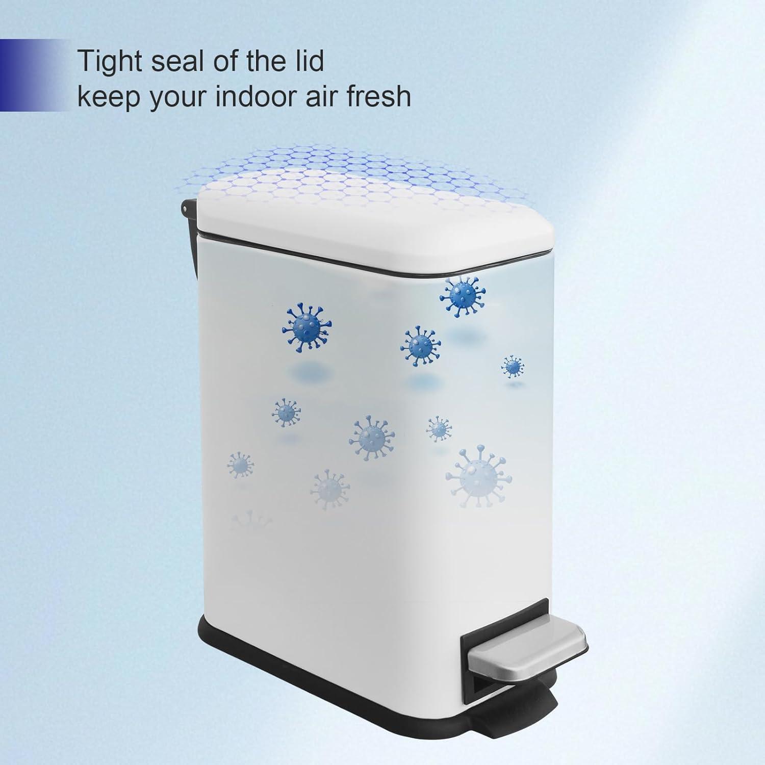 FDW Bathroom Trash Can With A Lid 1.3 Gallon  (5 L) Small Trash Bin Step Pedal Garbage Can With Removable Bucket Slim For Small Spaces For Bathroom,Bedroom,Kitchen,Office