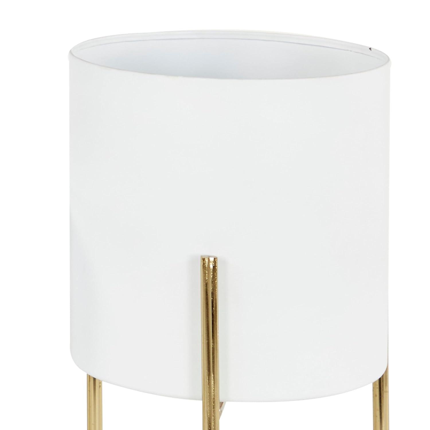 DecMode 18", 14", 12"H White Metal Planter with Removable Gold Stand (3 Count)