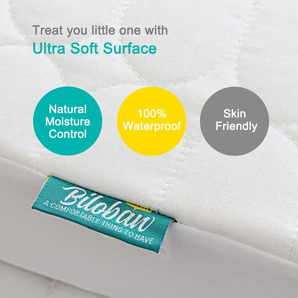 Biloban Waterproof Crib Mattress Protector 2 Pack, Fitted Crib Mattress Cover Sheets, Toddler Mattress Protector Fit Baby Toddler Bed Mattress Pad (Standard Size 52" x 28")