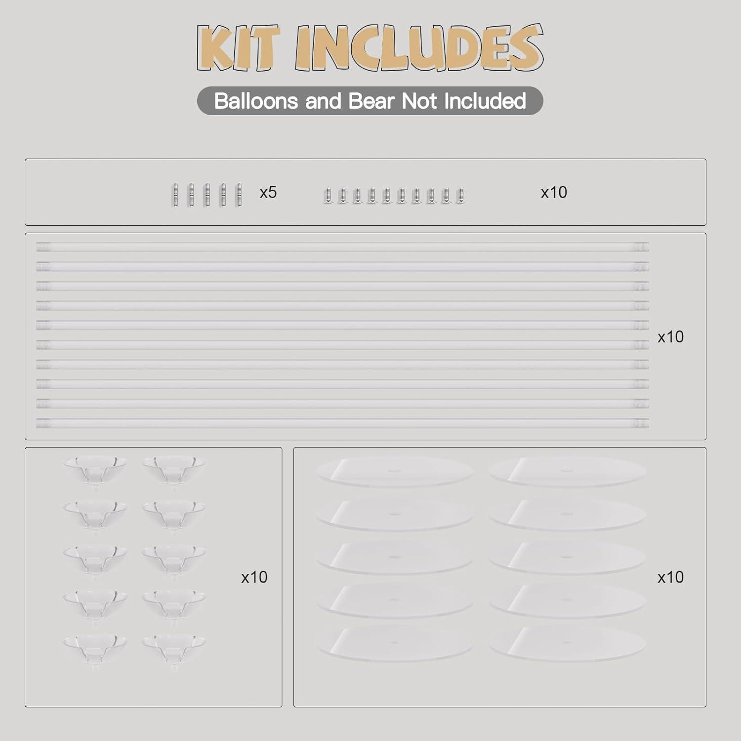 Clear Acrylic Tabletop Balloon Stand Kit, 23.6 Inch, 10 Pack