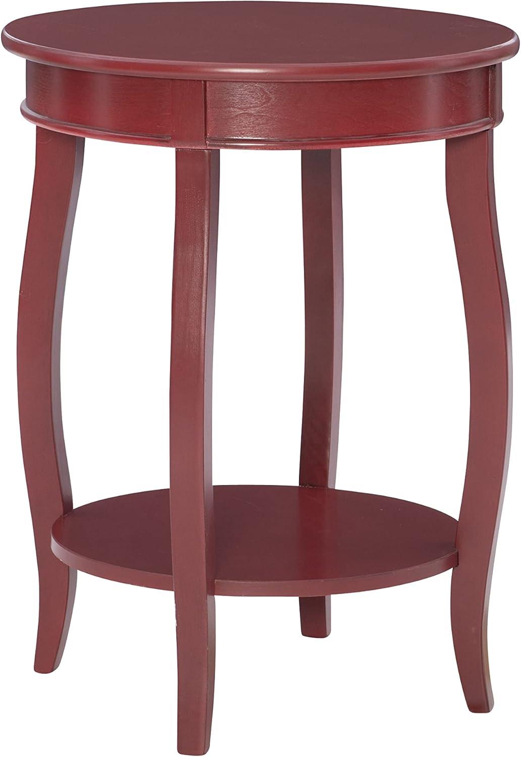 Contemporary Red Round Side Table with Lower Shelf