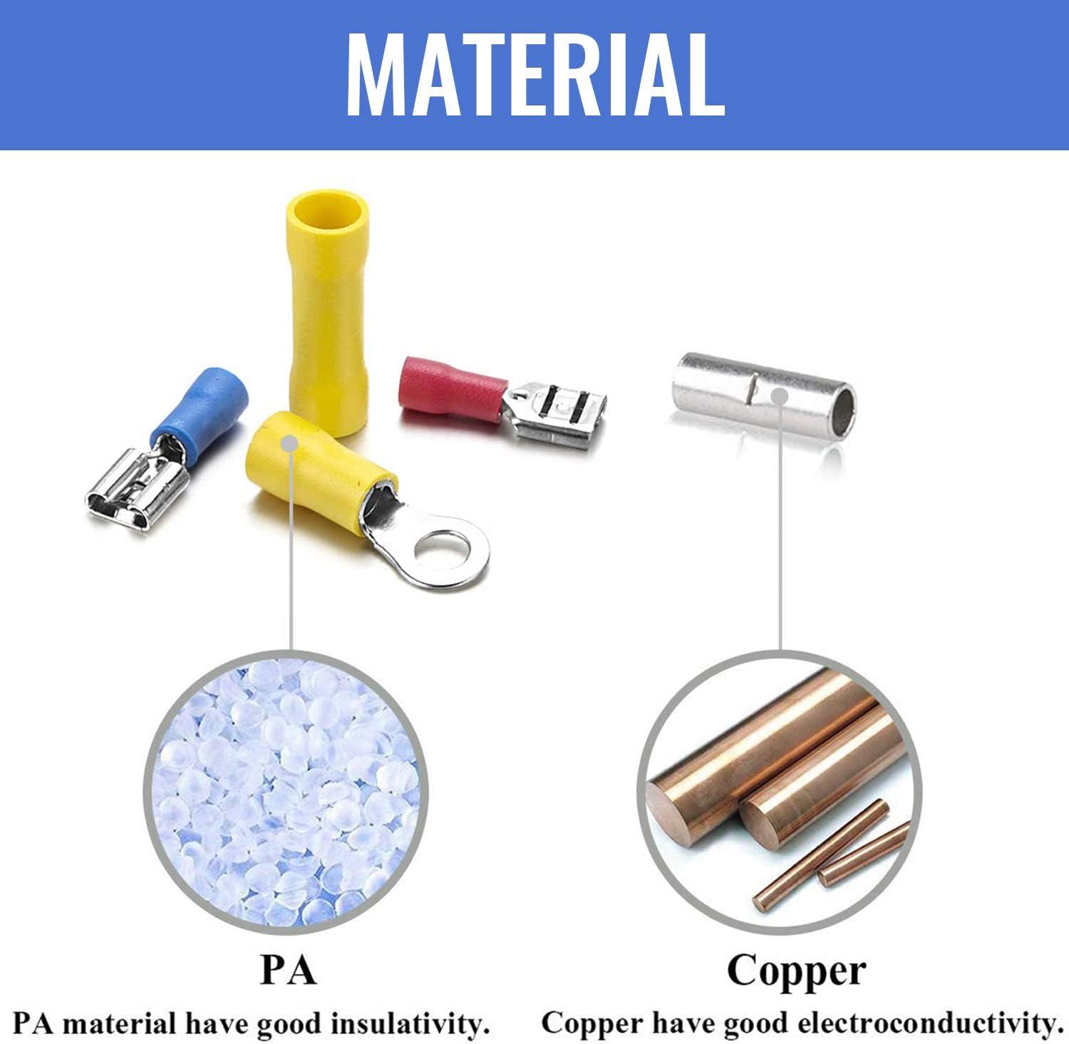 Qibaok 1500pcs Wire Connectors - Insulated Electrical Wire Terminals (Copper) - Ring, Butt, Spade, Fork Connector Kit - Red, Blue, Yellow