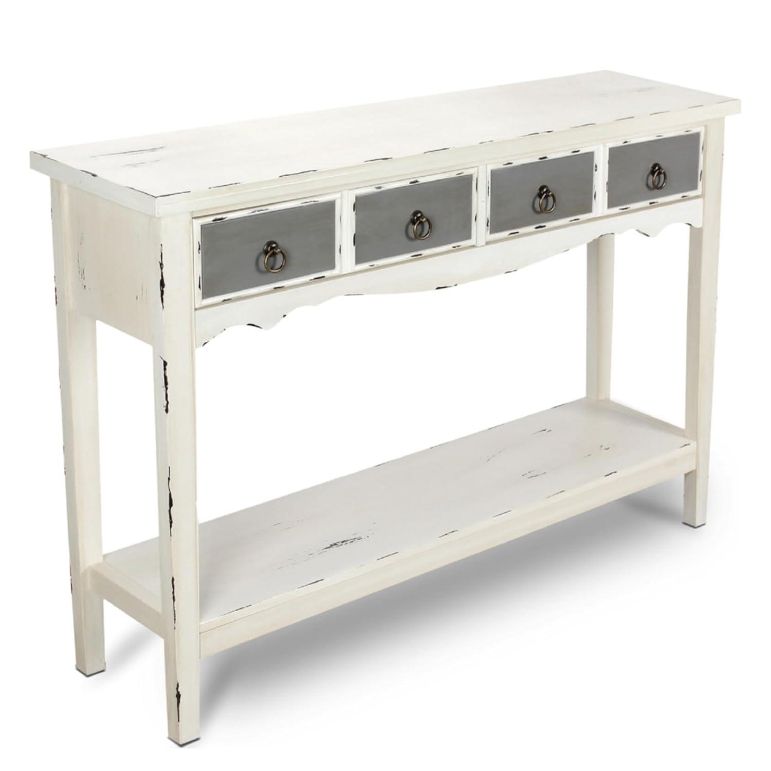 BELLEZE Sofa Table or Entertainment Console in Antique White