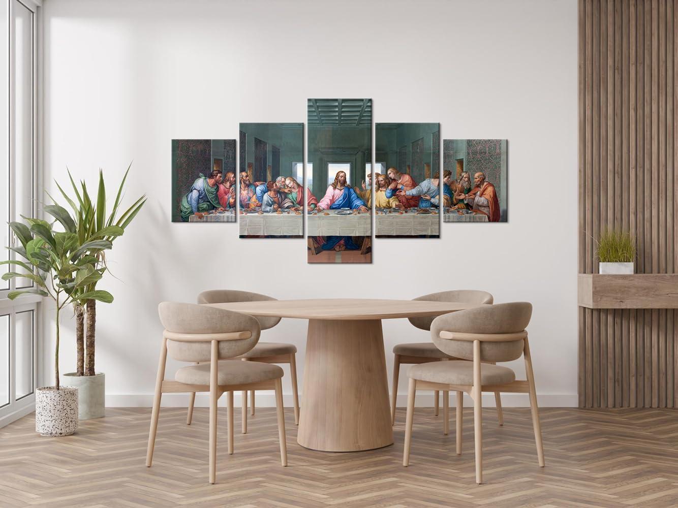 YOUHONG 5 Piece Classic Jesus Wall Art Modern The Last Supper Famous Oil Painting by Da Vinci Reproduction Canvas Giclee Artwork Stretched Ready to Hang for Home Decor (70''W x 40''H)