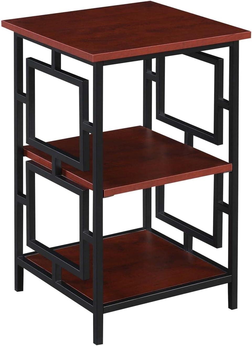 Cherry & Black Square Metal and Wood End Table 16"