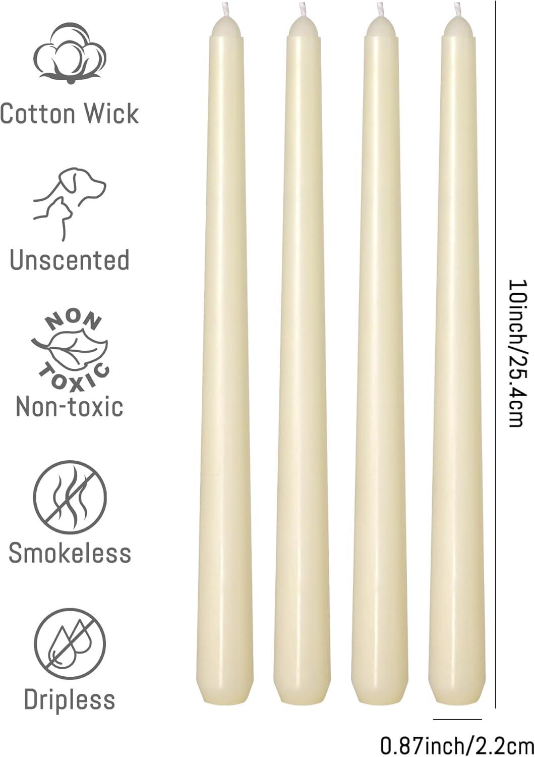 flamecan Ivory Taper Candles, Set of 20 Unscented and Smokeless 10 Inch Taper Candles Long Burning, Paraffin Wax with Cotton Wicks for Burning Approxinately 7-8 Hours Time