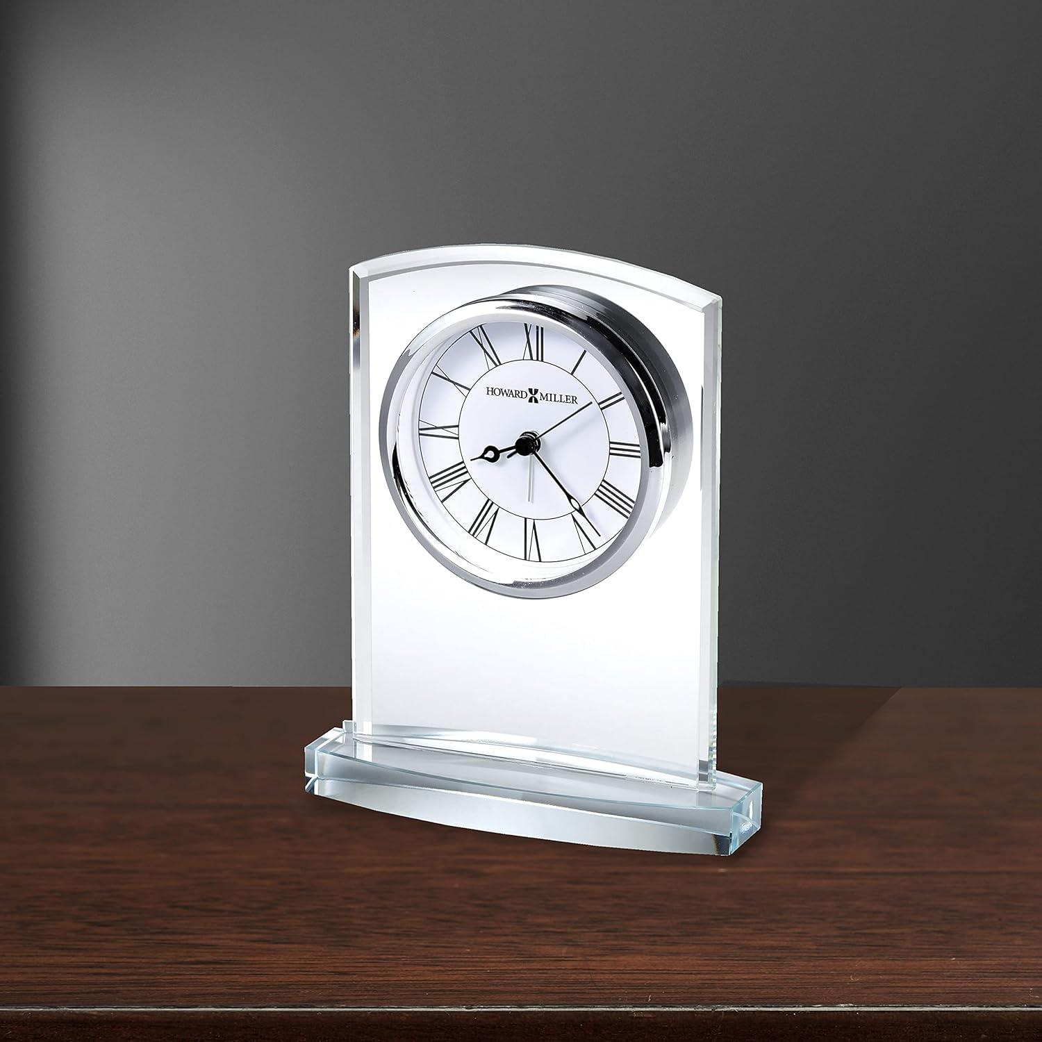 Howard Miller® Talbot Glam Roman Numeral Crystal Quartz Movement / Crystal Tabletop Clock with Alarm in Clear/White/Silver