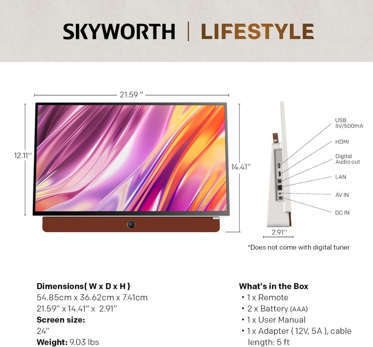 Skyworth 24-Inch Silver Portable LED Smart TV with Google Assistant