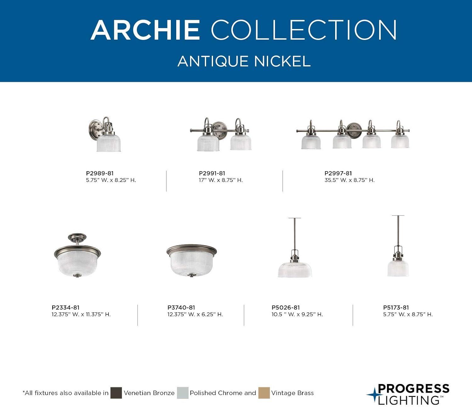 Progress Lighting, Archie Collection, 1-Light Mini-Pendant, Polished Chrome, Prismatic Glass Shade